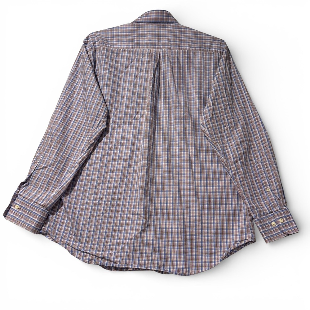 Peter Millar Mens XL Button Down Shirt Blue Purple Orange Plaid 100% Cotton LS - Picture 3 of 6